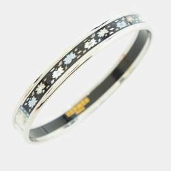 Pre Owned Hermes Printed Enamel Palladium Plated Bangle Bracelet