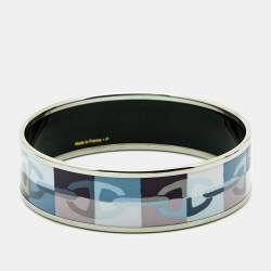 Hermes Optique Chain D'Ancre Printed Enamel Palladium Plated Bangle Bracelet 