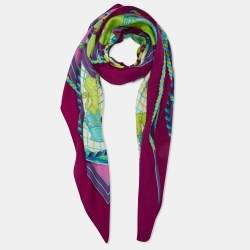 Pre Owned Hermès Green/Purple Grande Tenue Cashmere & Silk Shawl