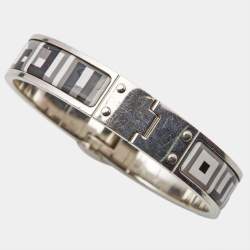 Hermes Enamel Palladium Plated Hinge Bracelet