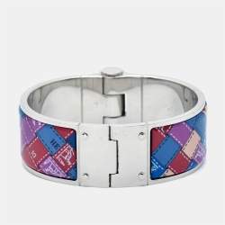 Pre Owned Hermes Multicolor Enamel Palladium Plated Hinged Bangle Bracelet