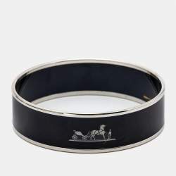 Pre Owned Hermes Caleche Enamel Palladium Plated Bangle Bracelet