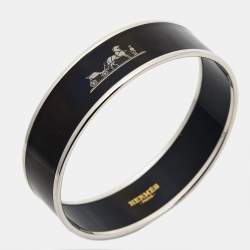 Pre Owned Hermes Caleche Enamel Palladium Plated Bangle Bracelet
