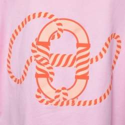 Pre Owned Hermes Pink Printed Cotton Knit High Neck T-Shirt S