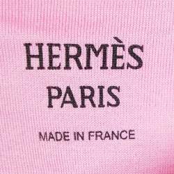 Pre Owned Hermes Pink Printed Cotton Knit High Neck T-Shirt S
