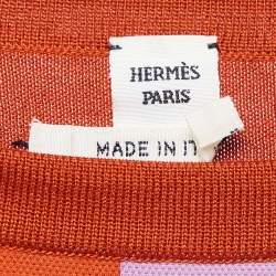 Pre Owned Hermès Orange Grand Tralala Cut Silk Twillaine Sweater M