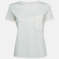 Pre Owned Hermes Off White Embroidered Pocket Jersey T-Shirt S