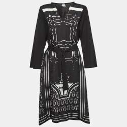 Pre Owned Hermes Black Printed Silk & Jersey Zouaves et Dragons Finesse Short Dress M