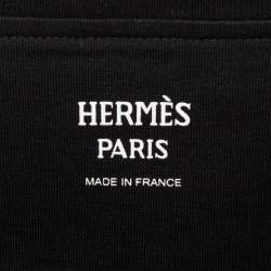 Pre Owned Hermes Black Cotton Embroidered Pocket Detailed T-Shirt S