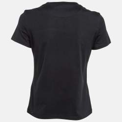 Pre Owned Hermes Black Cotton Embroidered Pocket Detailed T-Shirt S