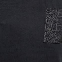 Pre Owned Hermes Black Cotton Embroidered Pocket Detailed T-Shirt S