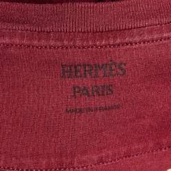 Pre Owned Hermes Maroon Couvertures et Tenues Print Cotton Crew Neck T-Shirt L