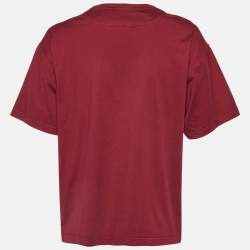 Pre Owned Hermes Maroon Couvertures et Tenues Print Cotton Crew Neck T-Shirt L