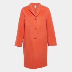 Hermes Orange Felt Single Breasted Mid-Length Coat M