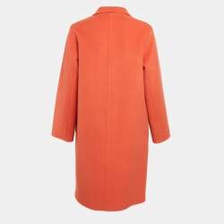 Hermes Orange Felt Single Breasted Mid-Length Coat M