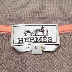 Pre Owned Hermes Brown Cotton Knit Paneled Hoodie Jacket S