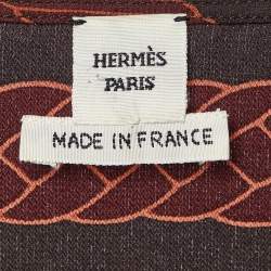 Hermes Brown Les Tambours Print Silk Tunic Midi Dress L