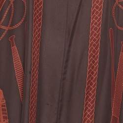 Hermes Brown Les Tambours Print Silk Tunic Midi Dress L