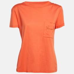 Hermes Orange Jersey Embroidered Pocket Detailed T-Shirt M