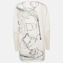 Hermes White Printed Silk and Knit Projets Carre au Crayon Top L