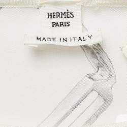Hermes White Printed Silk and Knit Projets Carre au Crayon Top L