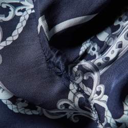Pre Owned Hermes Navy Blue Printed Silk Kaftan Midi Dress M