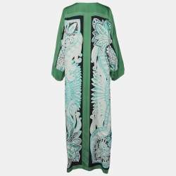 مملوكة مسبقًا Hermes Green Printed Silk Kimono Maxi Dress M