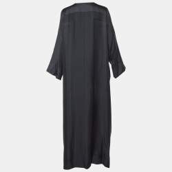 Pre Owned Hermes Black Jacquard Silk Kimono Maxi Dress M