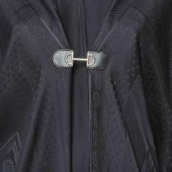 Pre Owned Hermes Black Jacquard Silk Kimono Maxi Dress M
