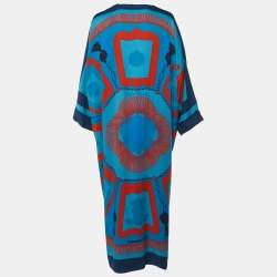 Hermes Blue/Multicolor Printed Silk Kimono Long Dress M