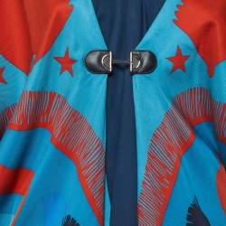 Hermes Blue/Multicolor Printed Silk Kimono Long Dress M