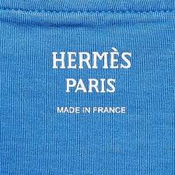 Pre Owned Hermes Blue Cotton Knit Embroidered Pocket Tunic M