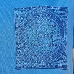 Pre Owned Hermes Blue Cotton Knit Embroidered Pocket Tunic M