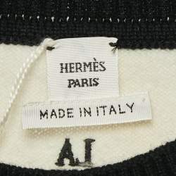 Hermes Black/White Patterned Cashmere Knit Crew Neck T-Shirt L