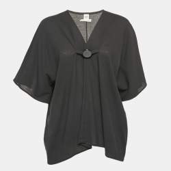 Pre Owned Hermes Black Cotton Logo Button Detail Cotton Loose Fit Blouse M