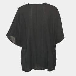 Pre Owned Hermes Black Cotton Logo Button Detail Cotton Loose Fit Blouse M