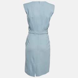 Pre Owned Hermès Blue Crepe Belted Sleeveless Mini Dress L