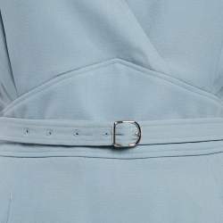 Pre Owned Hermès Blue Crepe Belted Sleeveless Mini Dress L
