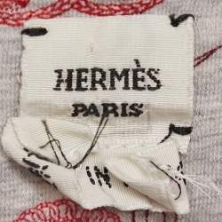 Pre Owned Hermes Grey Rope and Belt Print Jersey V-Neck T-Shirt L