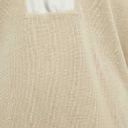 Hermes Beige Aloha Print Linen Knit and Silk V-Neck Blouse L