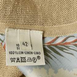Hermes Beige Aloha Print Linen Knit and Silk V-Neck Blouse L