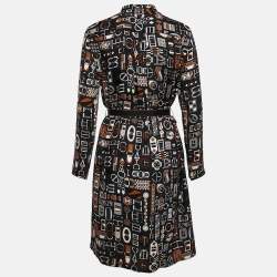Pre Owned Hermes Navy Blue Printed Silk Carré en Boucles Shirt Dress M