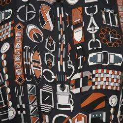 Pre Owned Hermes Navy Blue Printed Silk Carré en Boucles Shirt Dress M