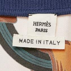 Hermes Blue Printed Silk and Knit Button Front Cardigan M