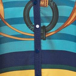 Hermes Blue Printed Silk and Knit Button Front Cardigan M