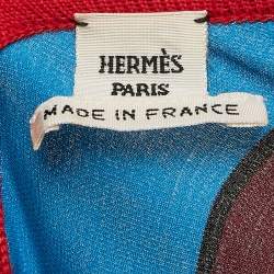 Hermes Red Printed Silk and Knit Long Sleeve Top L