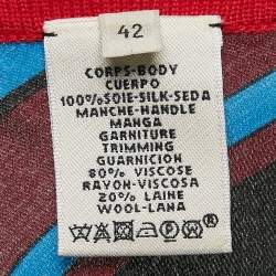 Hermes Red Printed Silk and Knit Long Sleeve Top L