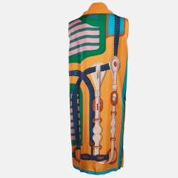 Hermès Blue/Brown Print Silk and Knit Sleeveless Shift Dress M