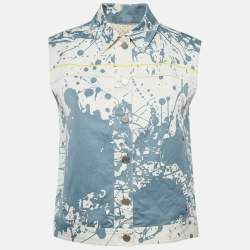 Hermès White/Blue Paint Splatter Print Denim Vest M