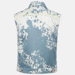 Hermès White/Blue Paint Splatter Print Denim Vest M